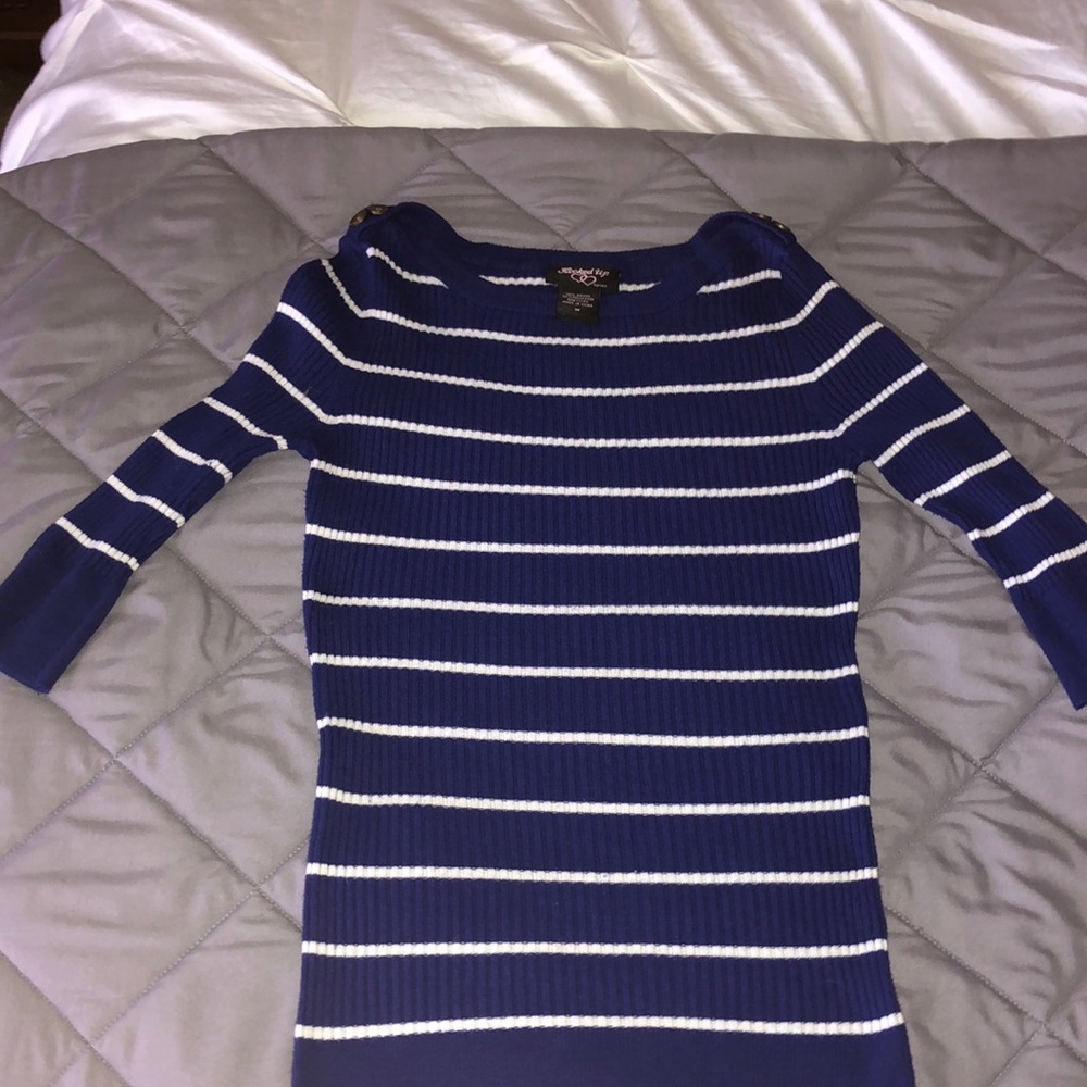 Bright blue and white sweater